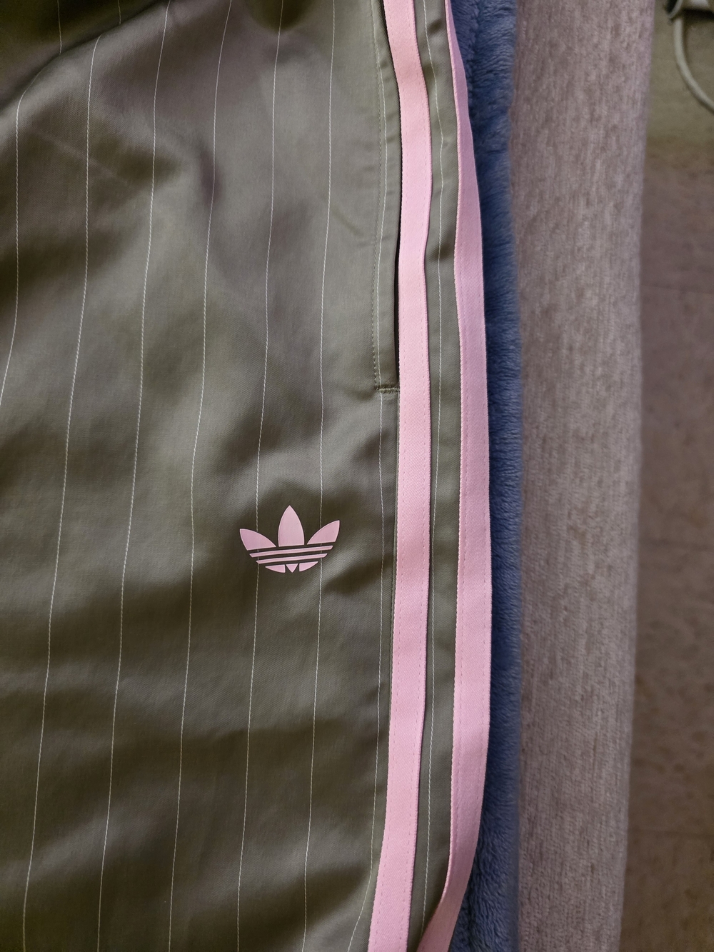 Adidas Men’s Olive Green Track Pants with Pink Trim